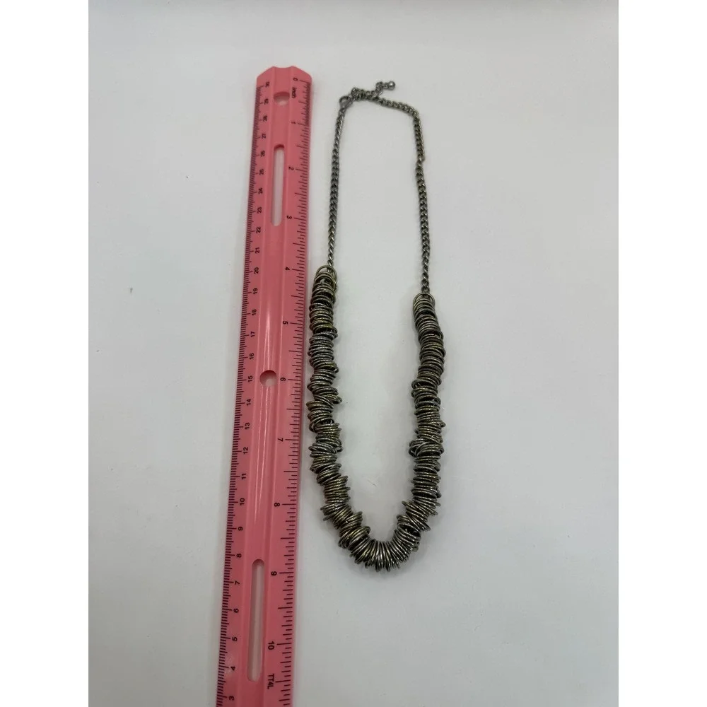 Vintage Silver Tone Coil Statement Necklace – Layered‎ Ring Disc Necklace